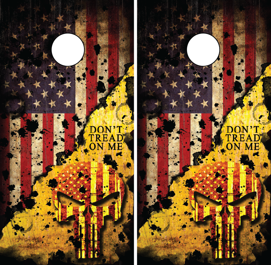 thumbnail image 2 of Miller Graphics Gadsden Flag Distressed Look Cornhole Board Decal Wrap Set 2 of 4